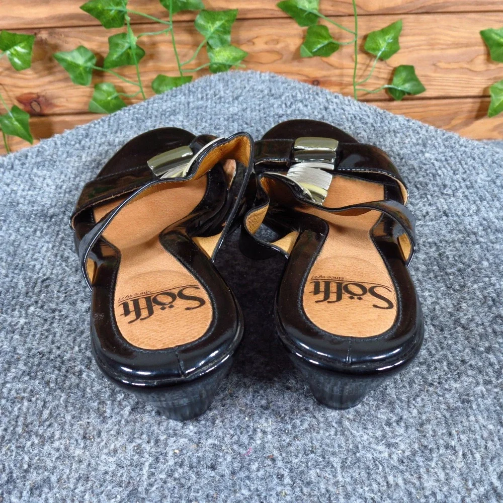 Sofft Black Patent Leather‎ Womens Wedge Sandal Size 6 Dressy Slide Sandals